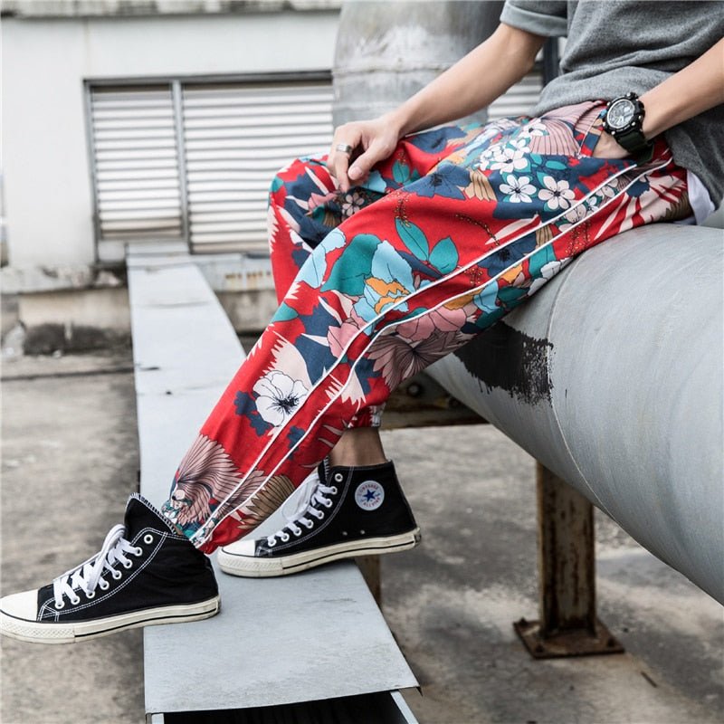 Casual Male Streetwear Harem Pants Men Joggers Elastic Waist Ankle-length Pant  Sweatpants Print Beach Pants Loose-1